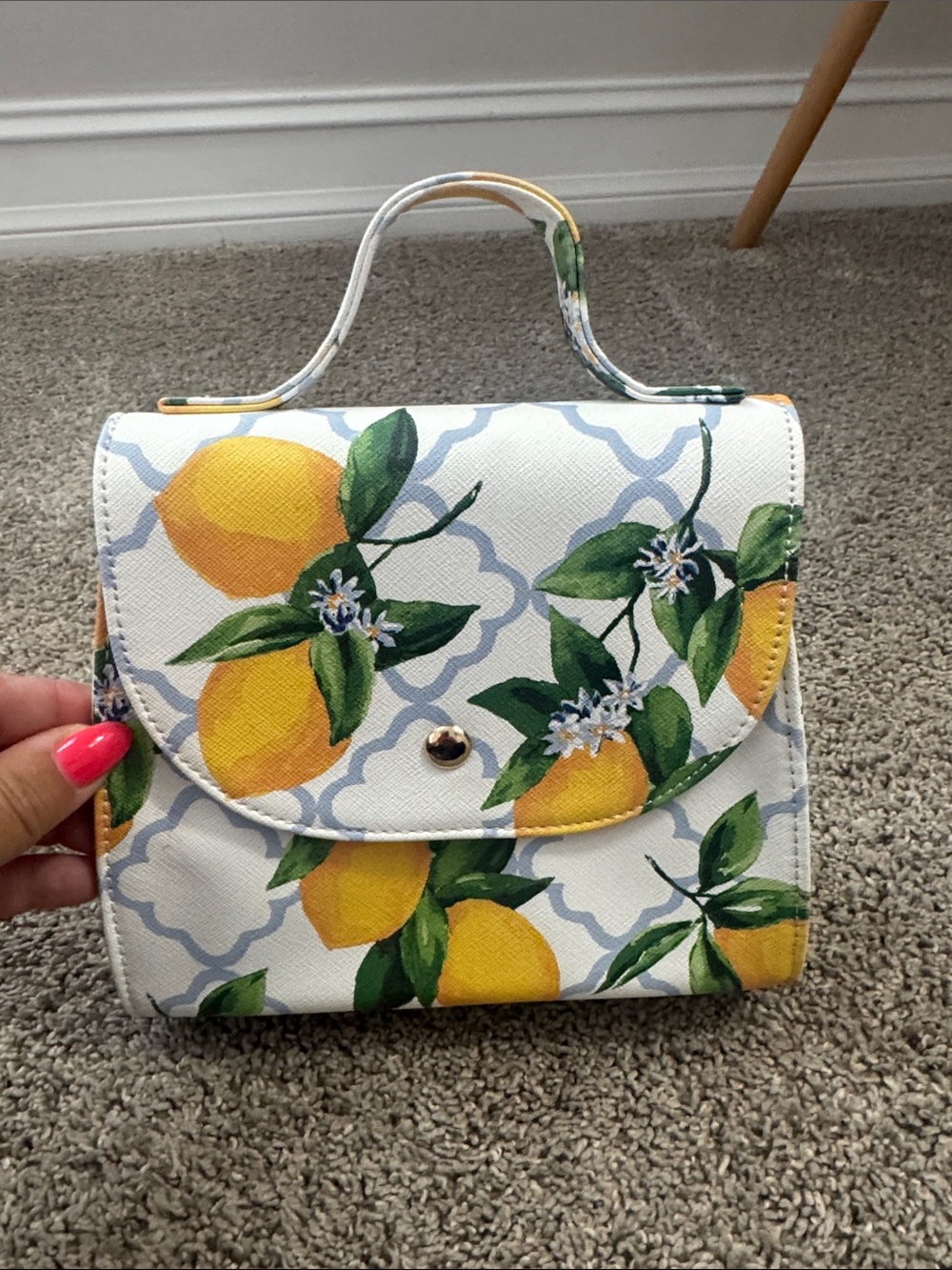 Lemon Print Top-Handle girls bag - White and Yellow - Picture 2 of 6